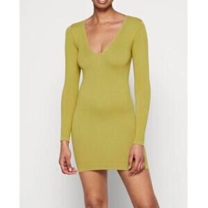 NEW BDG Green Josie Ribbed Long Sleeve Mini Sweater Dress Size M